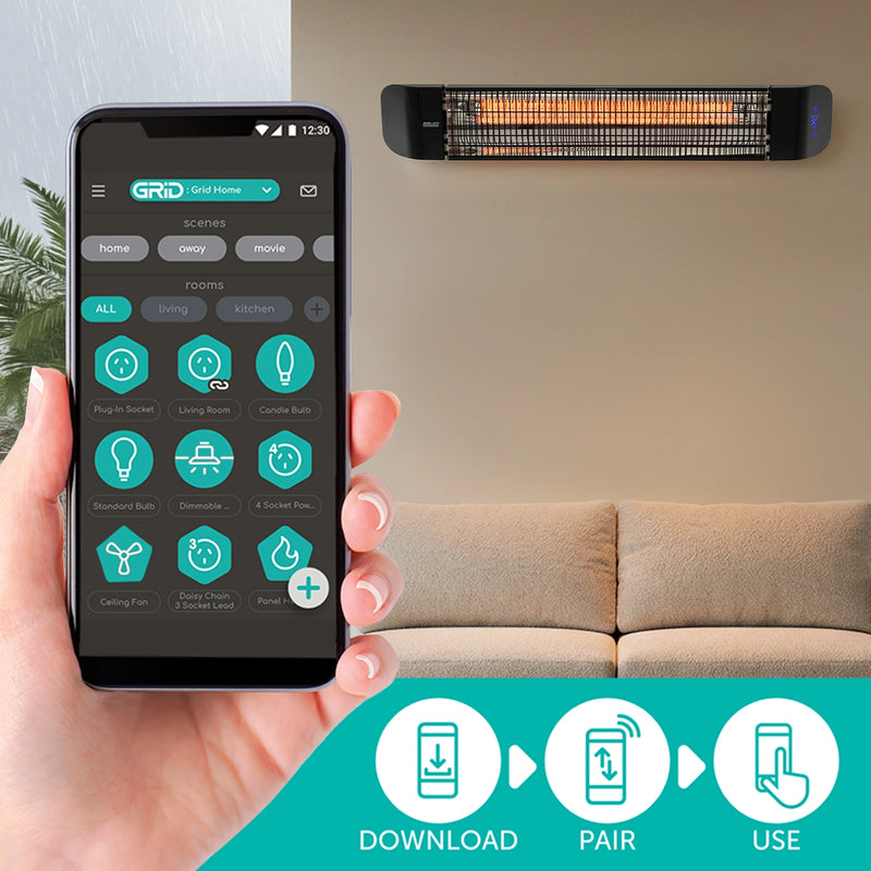 Arlec 2400W Black Smart Grid Connect Infrared Strip Heater