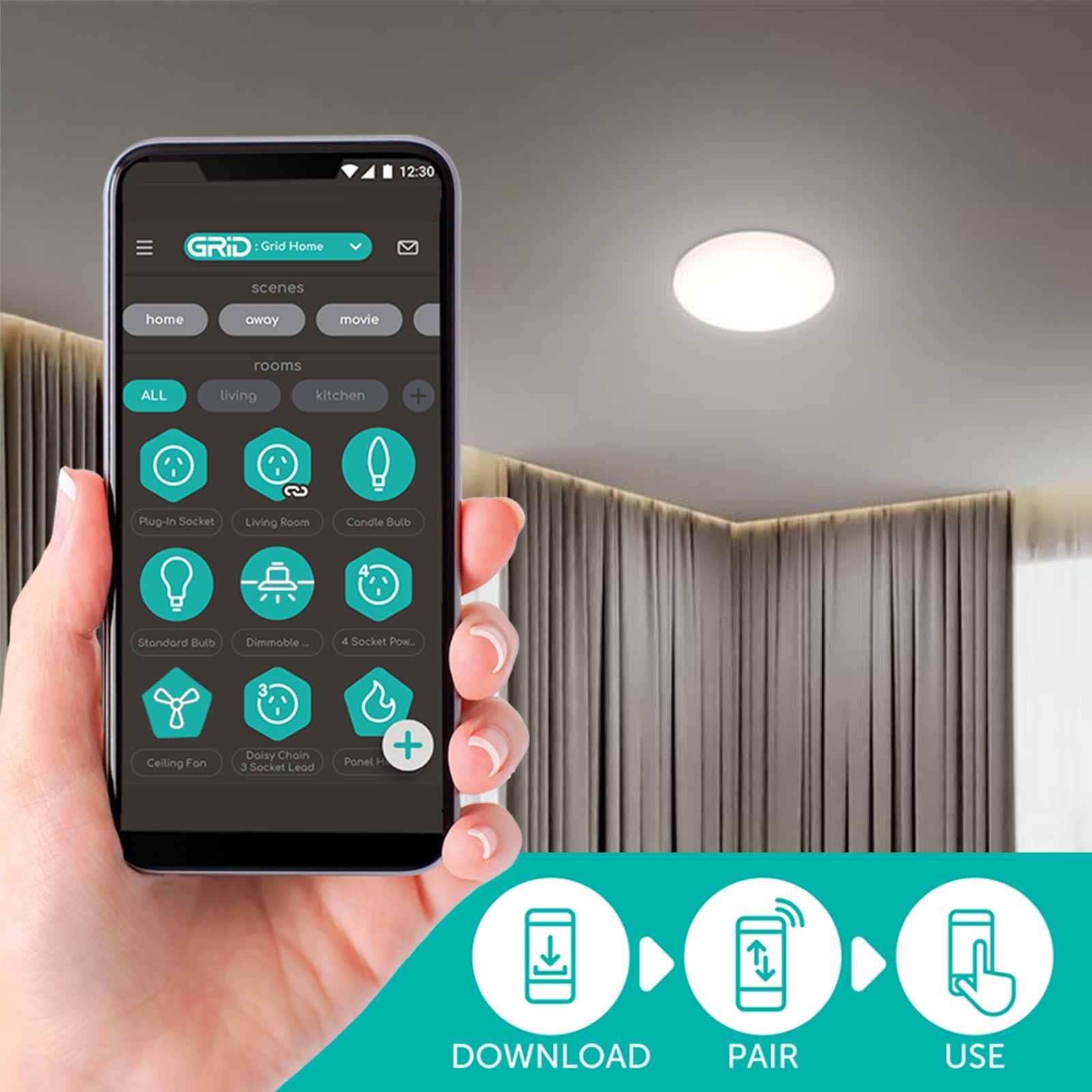 Verve Design 22W Smart LED Charlie Ceiling Light Wi-Fi ceiling lamp with Grid Connect 