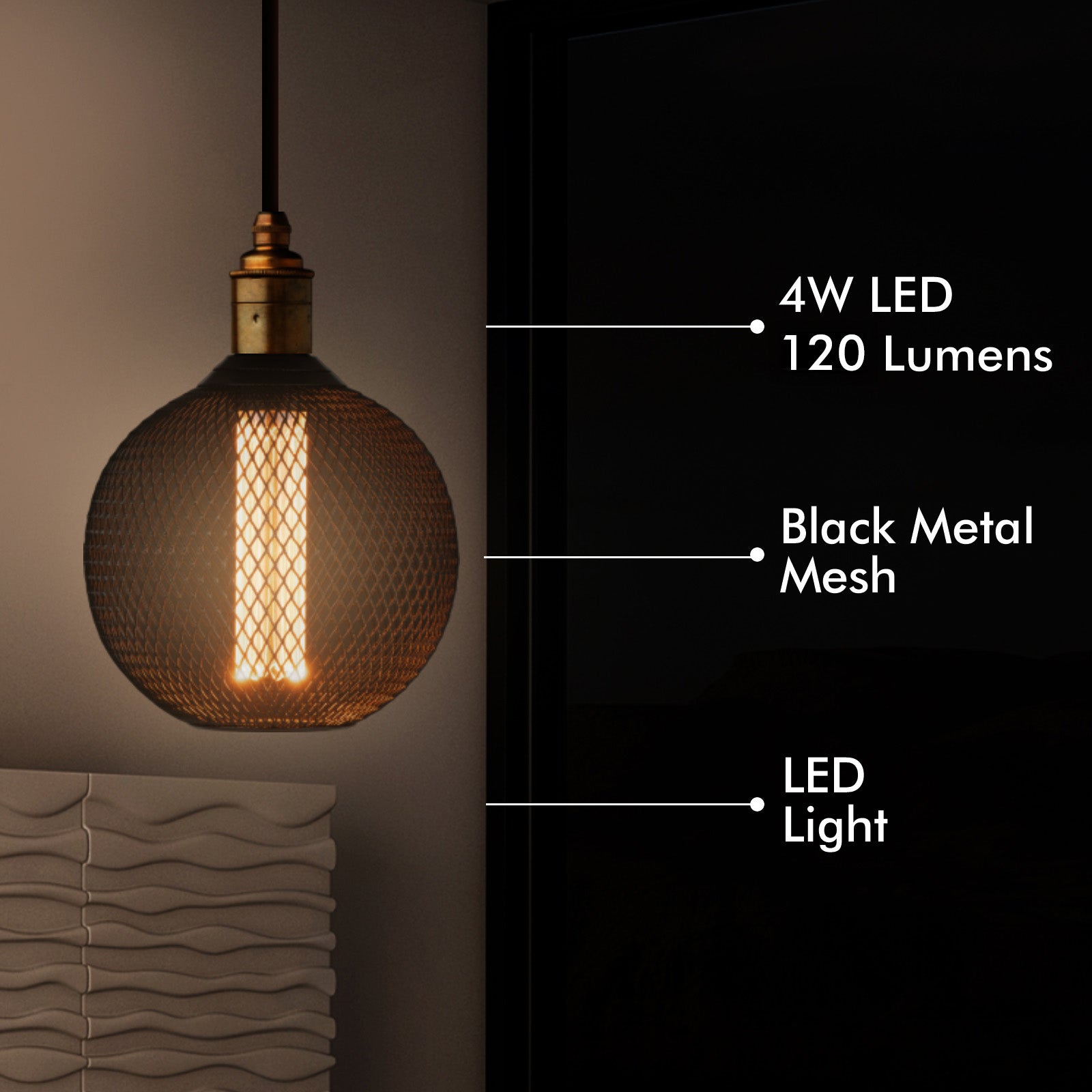 Verve Design Grid Connect Smart Black Mesh E27 120lm Decorative LED 4W Globe